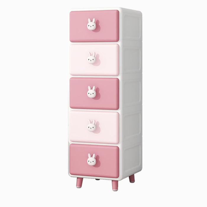 Northern European Vertical Kids Nightstand Pink/Brown Plastic Nursery Dresser for Home