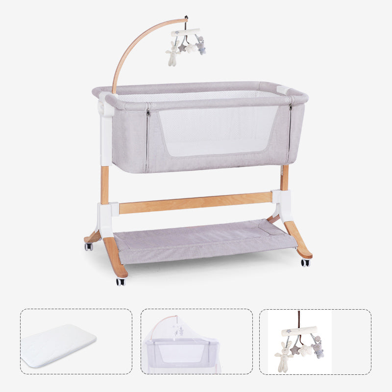 Gliding Square Crib Cradle Solid Wood Cradle with Canopy and Stand