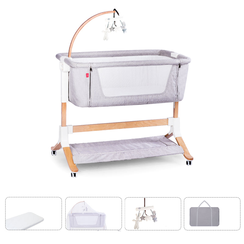 Gliding Square Crib Cradle Solid Wood Cradle with Canopy and Stand