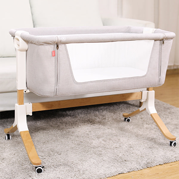 Gliding Square Crib Cradle Solid Wood Cradle with Canopy and Stand