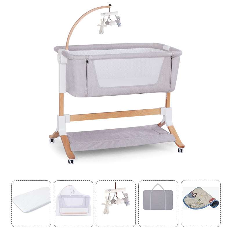 Gliding Square Crib Cradle Solid Wood Cradle with Canopy and Stand