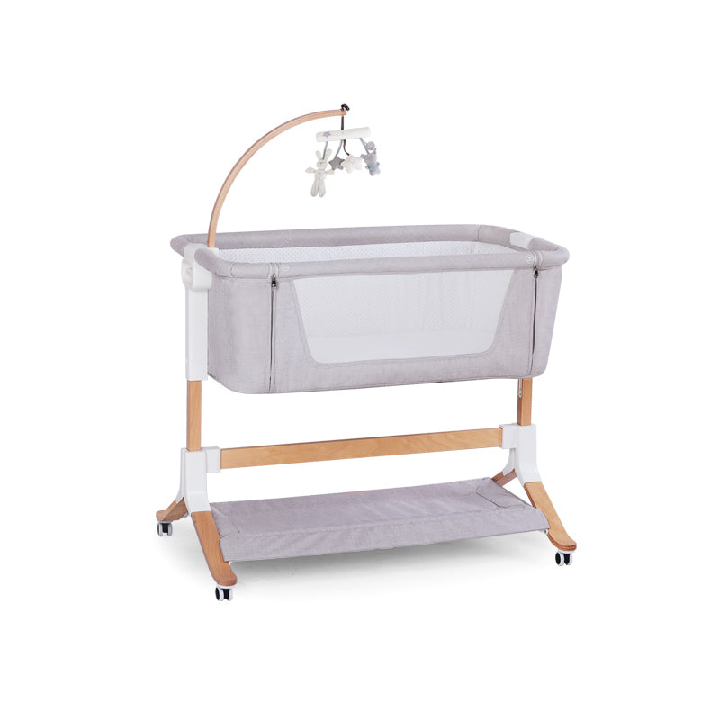 Gliding Square Crib Cradle Solid Wood Cradle with Canopy and Stand