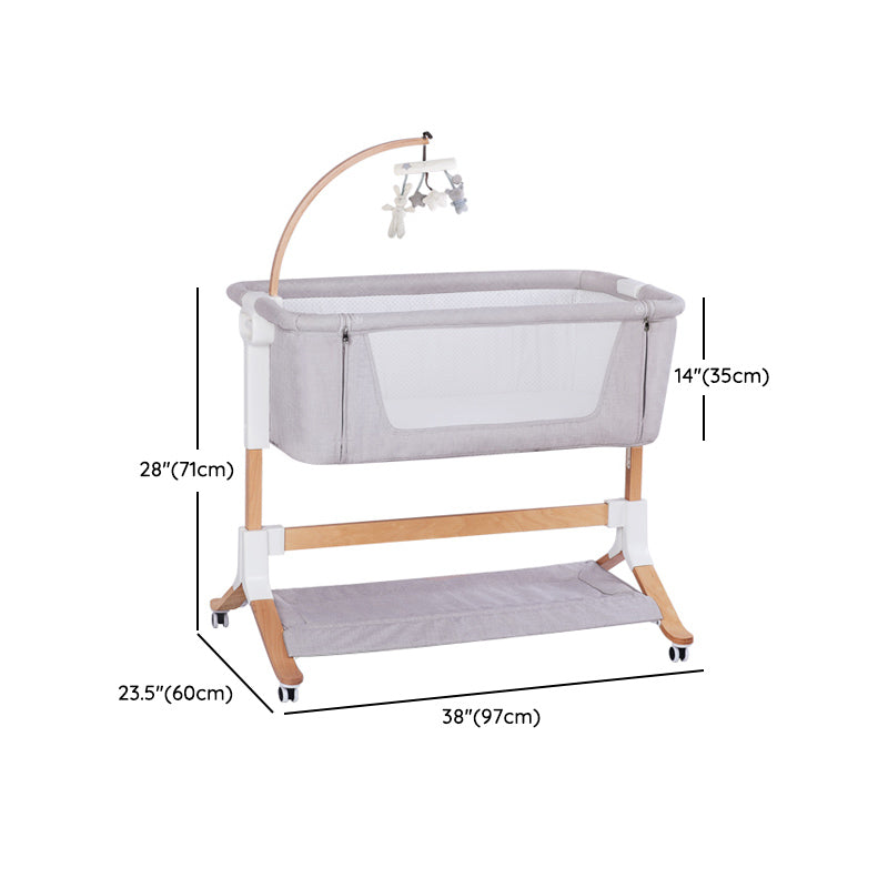 Gliding Square Crib Cradle Solid Wood Cradle with Canopy and Stand