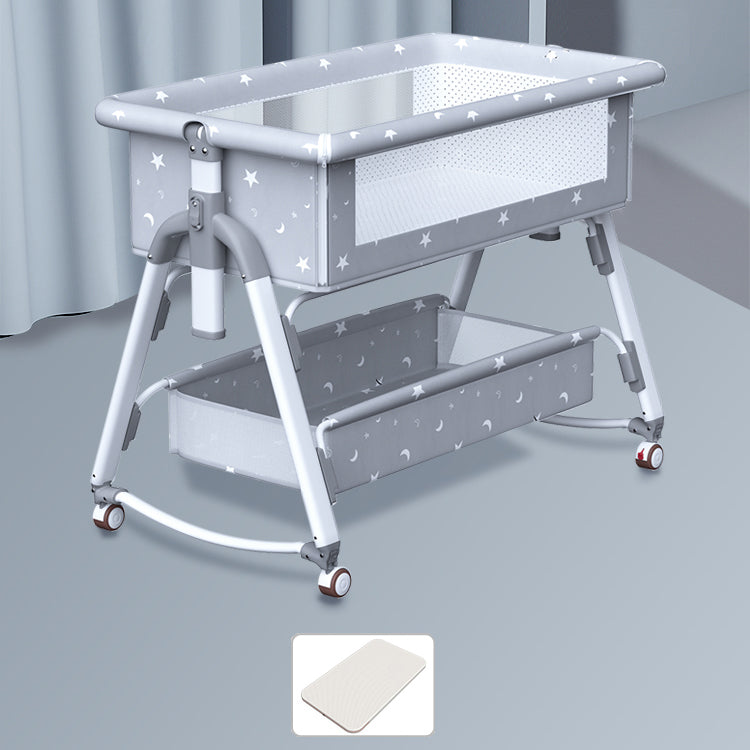 Gliding Square Crib Cradle Metal Cradle with 4 Wheels and Storage Shelf