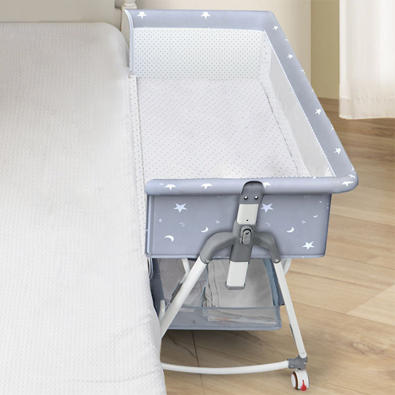 Gliding Square Crib Cradle Metal Cradle with 4 Wheels and Storage Shelf