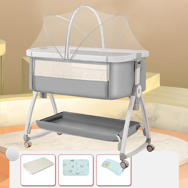 Metal Rectangle Folding Bedside Crib Gliding and Rocking Crib Cradle for Baby