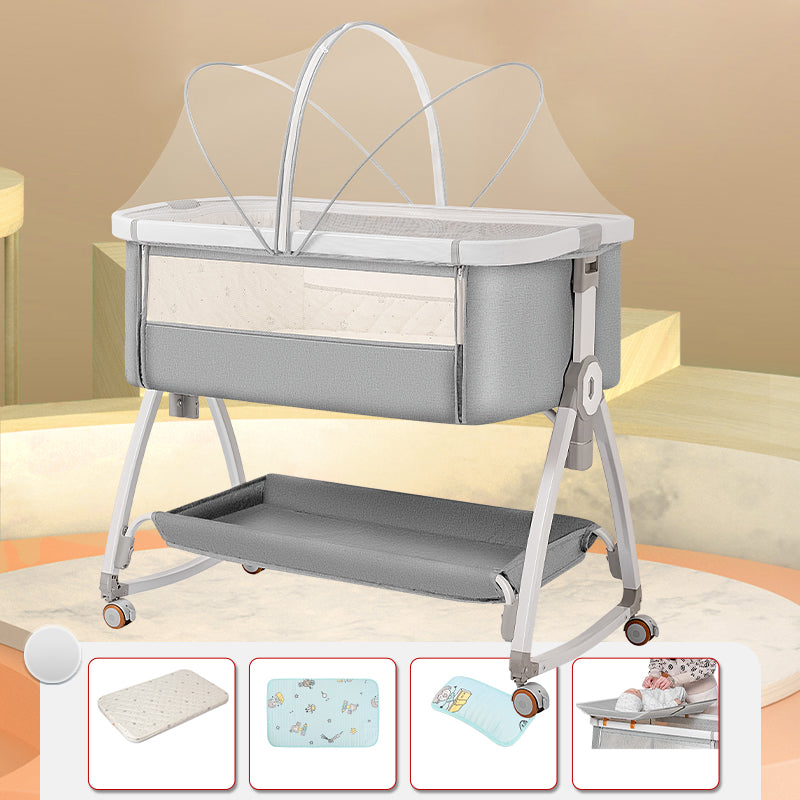 Metal Rectangle Folding Bedside Crib Gliding and Rocking Crib Cradle for Baby