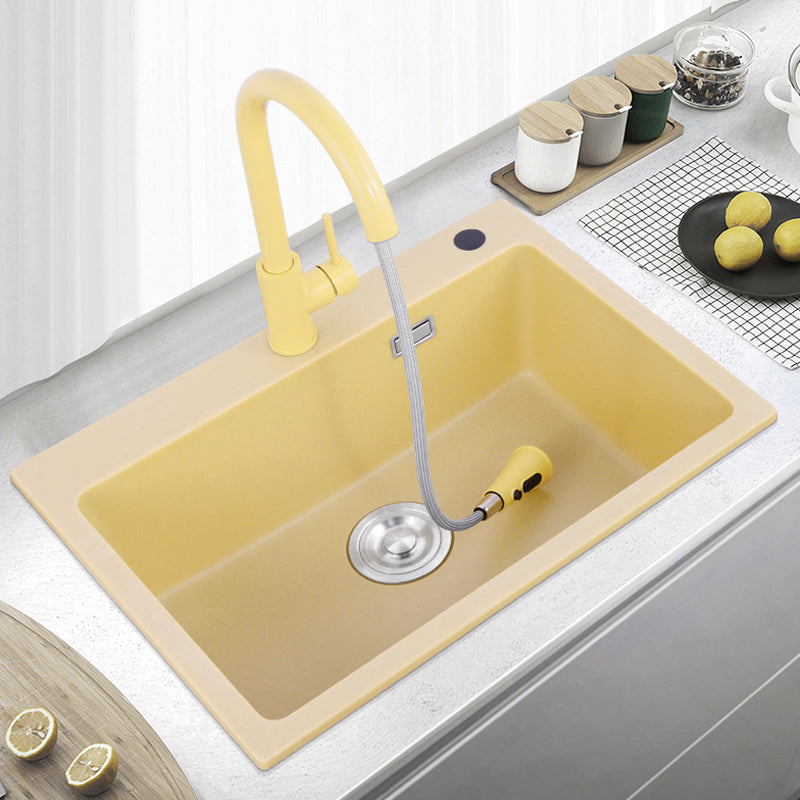 Quartz Kitchen Sink Yellow Single Bowl Kitchen Sink with Drain Assembly