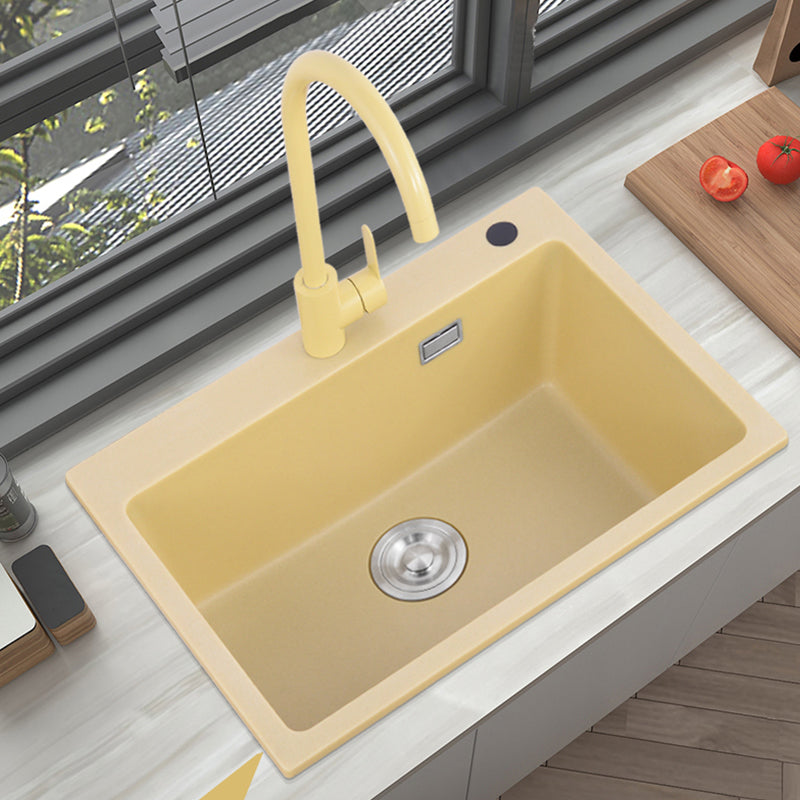 Quartz Kitchen Sink Yellow Single Bowl Kitchen Sink with Drain Assembly