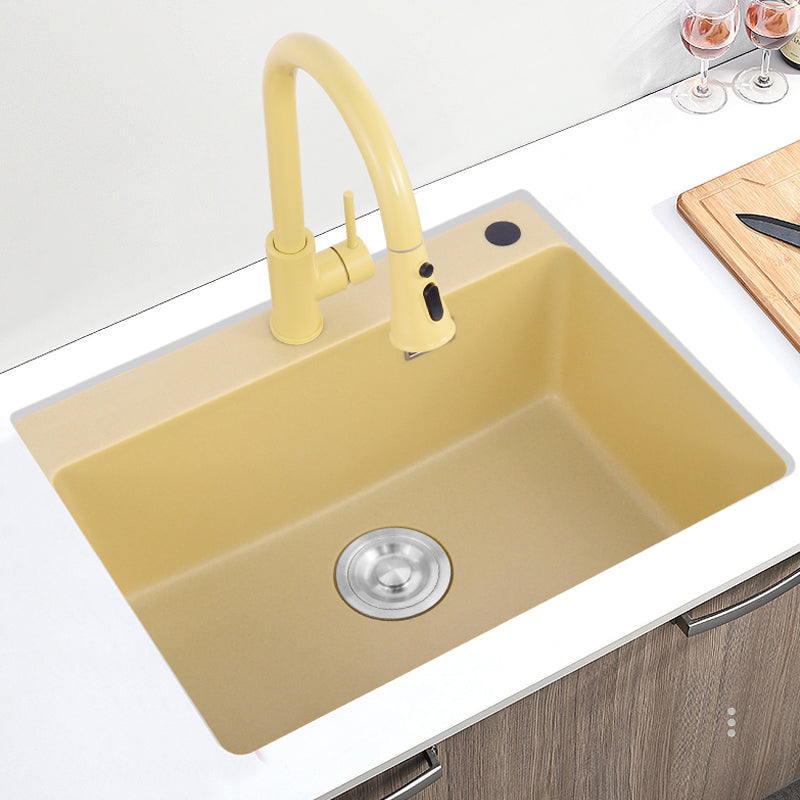 Quartz Kitchen Sink Yellow Single Bowl Kitchen Sink with Drain Assembly