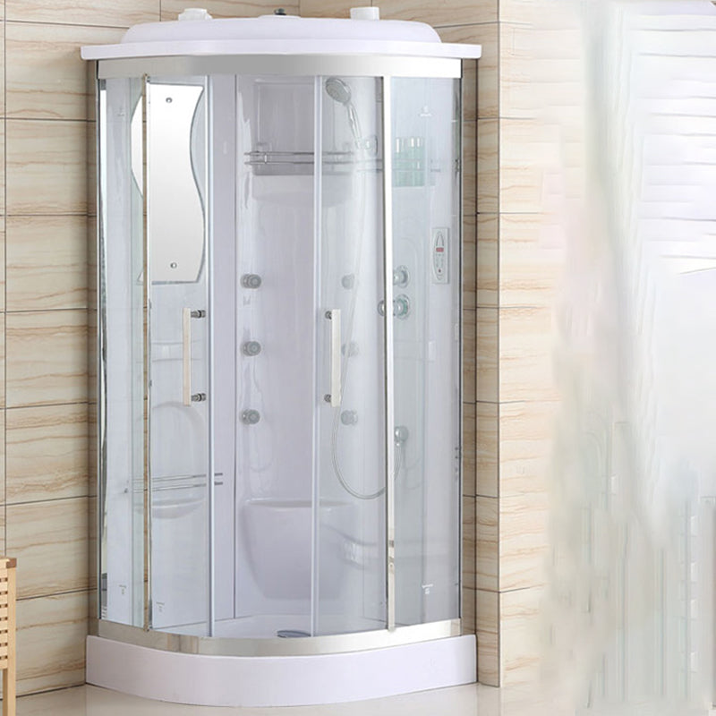 White Rounded Shower Enclosure Tempered Glass Shower Stall with Light