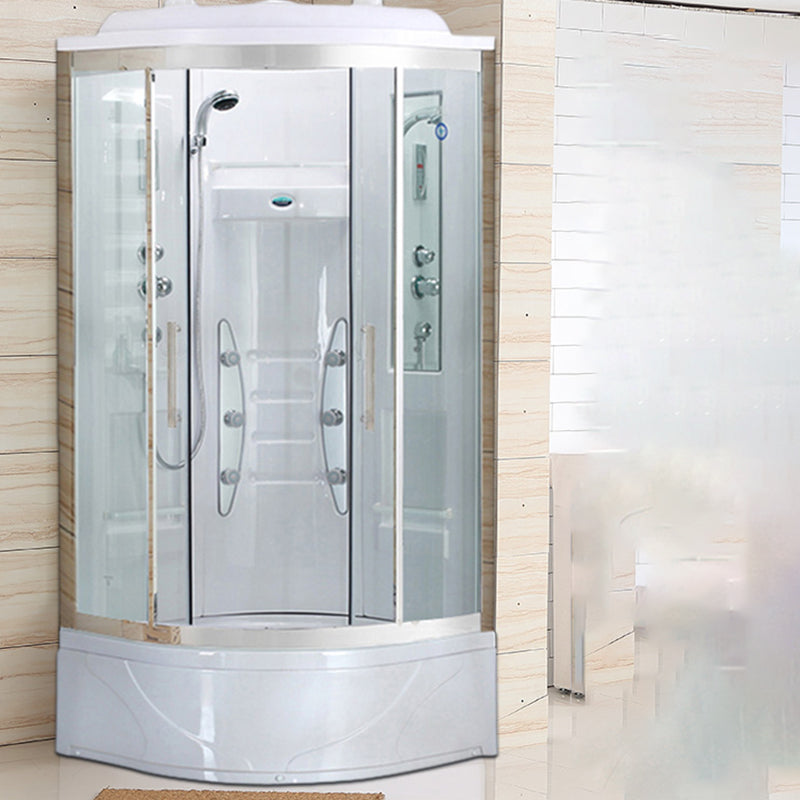 White Rounded Shower Enclosure Tempered Glass Shower Stall with Light