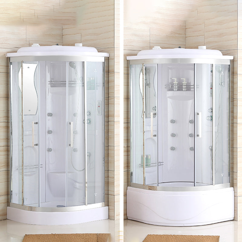 White Rounded Shower Enclosure Tempered Glass Shower Stall with Light