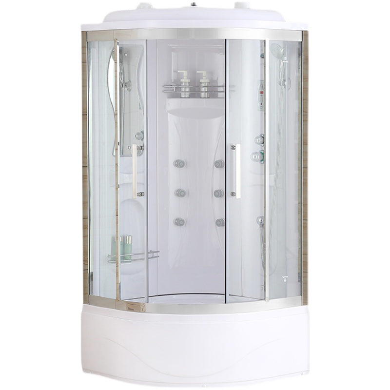 White Rounded Shower Enclosure Tempered Glass Shower Stall with Light