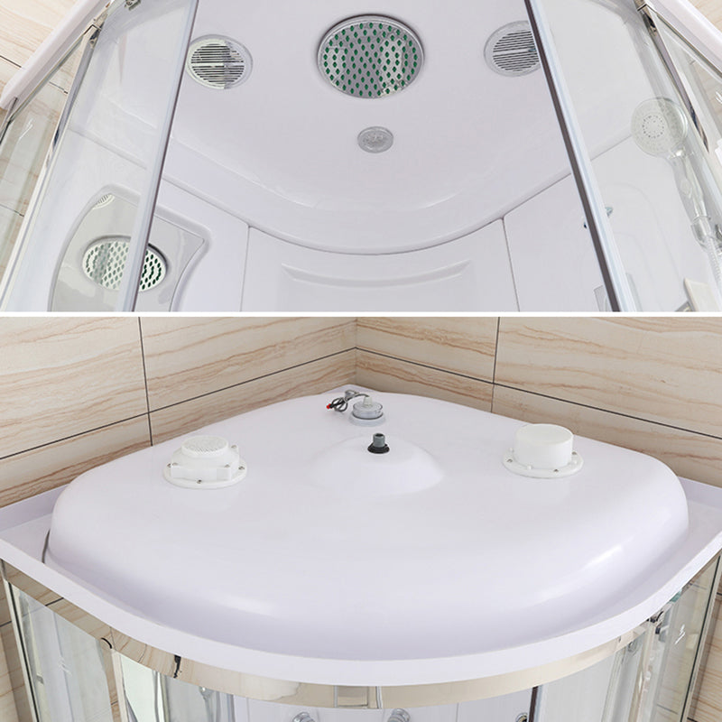 White Rounded Shower Enclosure Tempered Glass Shower Stall with Light