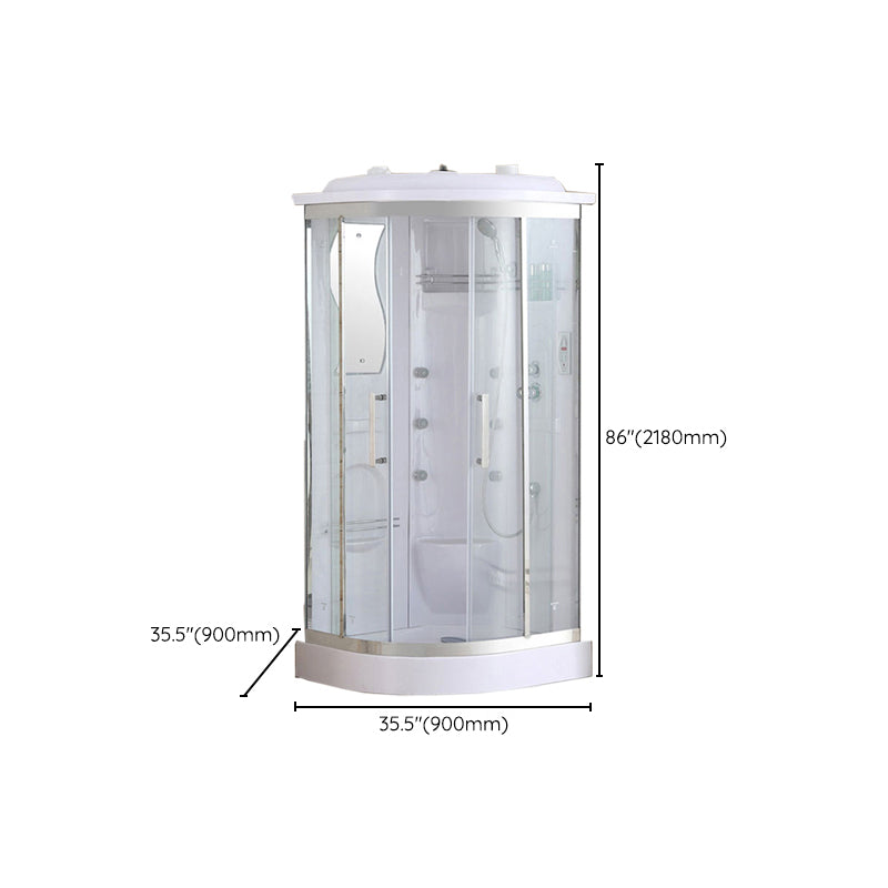 White Rounded Shower Enclosure Tempered Glass Shower Stall with Light