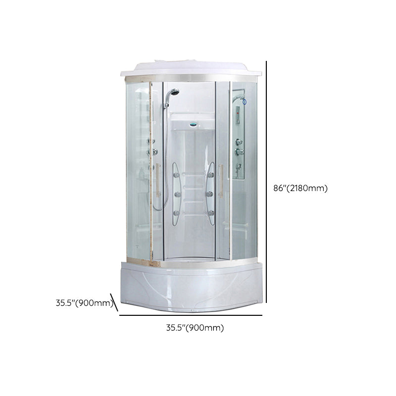 White Rounded Shower Enclosure Tempered Glass Shower Stall with Light