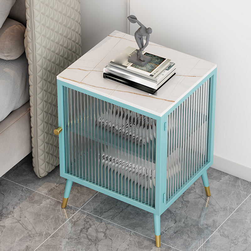 Contemporary Bedside Cabinet Metal Accent Table Nightstand with Door