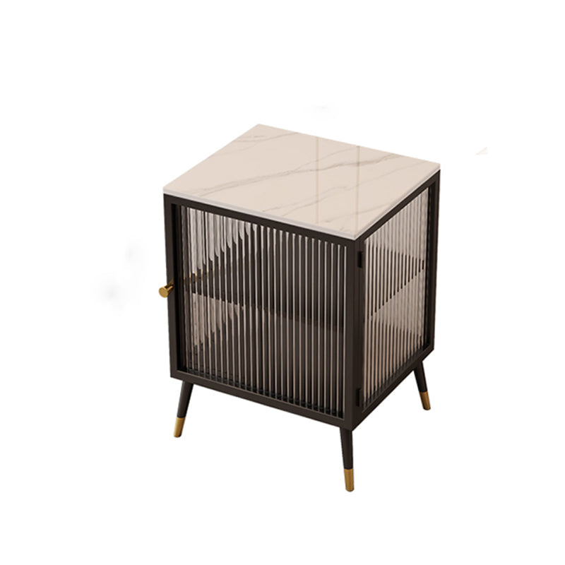 Contemporary Bedside Cabinet Metal Accent Table Nightstand with Door