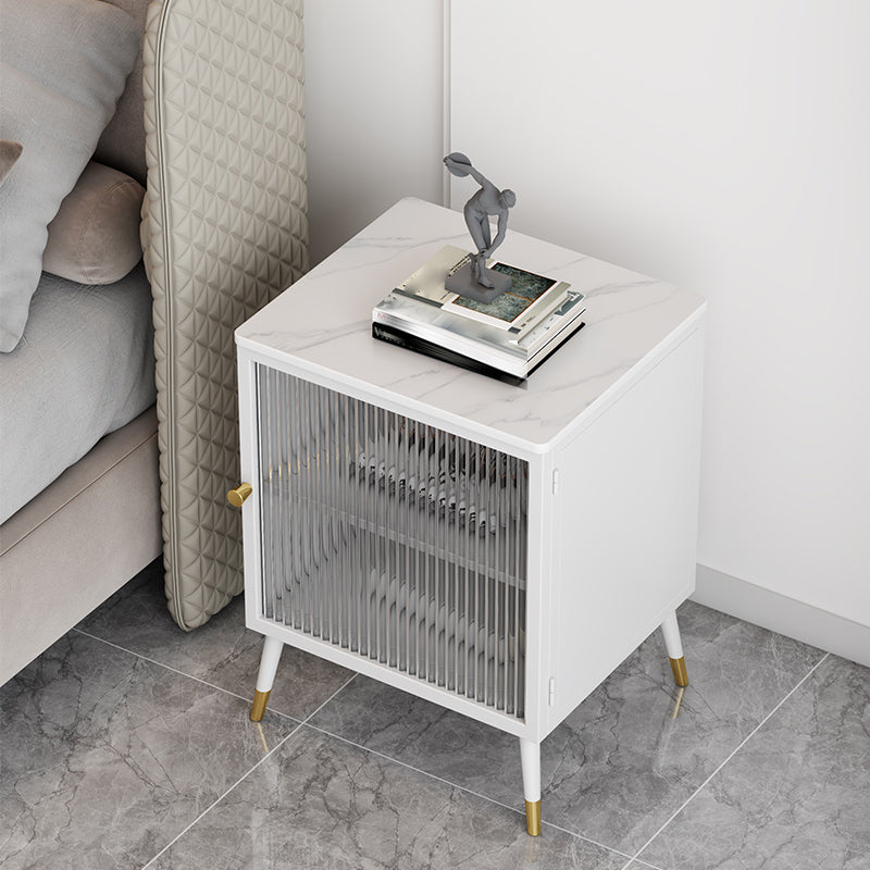 Contemporary Bedside Cabinet Metal Accent Table Nightstand with Door