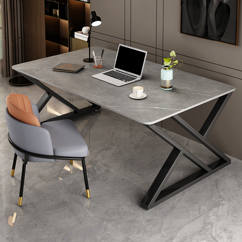 Rectangular Shaped Office Desk 2 Legs Writing Desk in Grey for Home