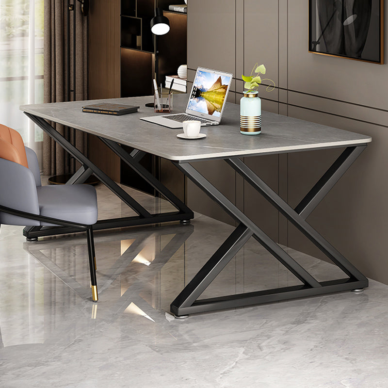 Rectangular Shaped Office Desk 2 Legs Writing Desk in Grey for Home