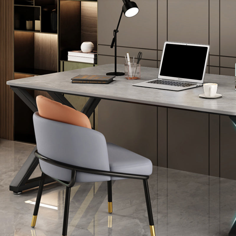 Rectangular Shaped Office Desk 2 Legs Writing Desk in Grey for Home