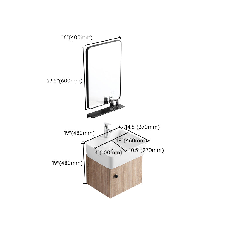 Rectangular Single Sink Vanity Mid-Century Modern Wall Mount Vanity Set