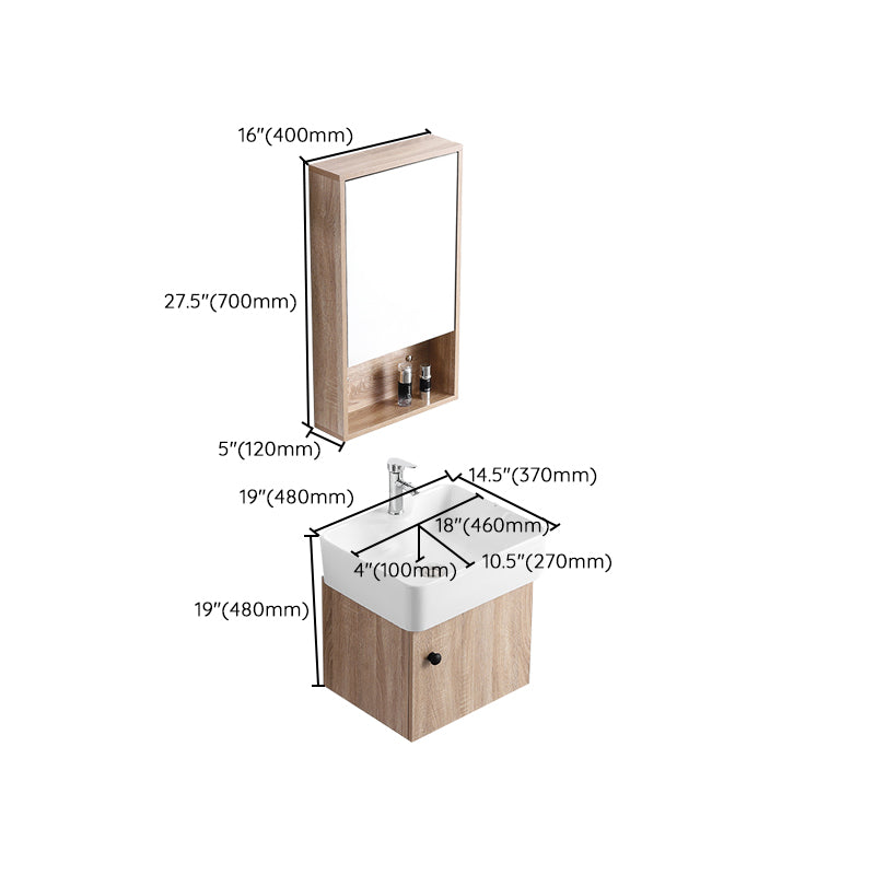 Rectangular Single Sink Vanity Mid-Century Modern Wall Mount Vanity Set