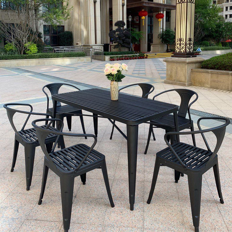 Modern Style Bistro Table Set 1/2/5/7 Pcs Metal Bistro Table and Stacking Chairs