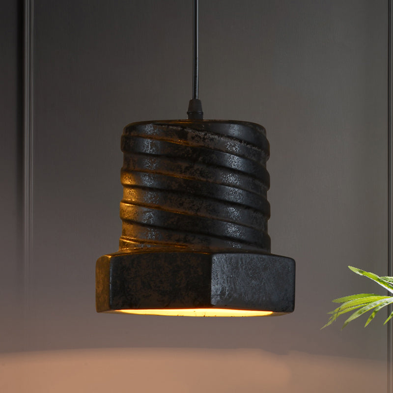 Factory Cylinder/Dome Pendant Lamp 1-Light Ceramic Hanging Light Kit in Black for Dining Room