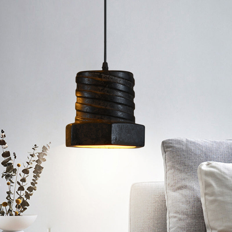 Factory Cylinder/Dome Pendant Lamp 1-Light Ceramic Hanging Light Kit in Black for Dining Room