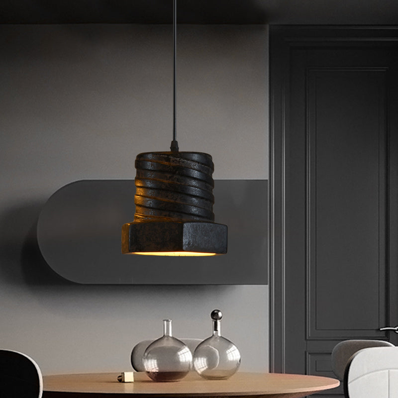 Factory Cylinder/Dome Pendant Lamp 1-Light Ceramic Hanging Light Kit in Black for Dining Room