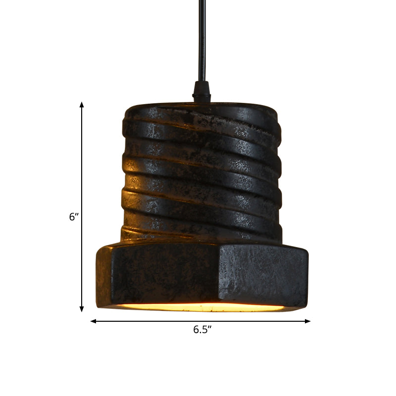 Factory Cylinder/Dome Pendant Lamp 1-Light Ceramic Hanging Light Kit in Black for Dining Room