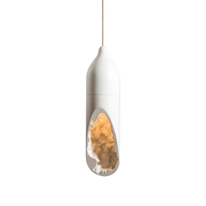 Ferme de plafonnier en résine en forme de pilule 1 pendentif de salle à manger légère en blanc avec design creux