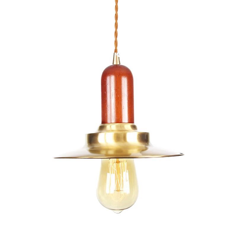 1 Bulb Flat Shape Pendant Lighting Industrial Gold Finish Metallic Ceiling Hang Fixture