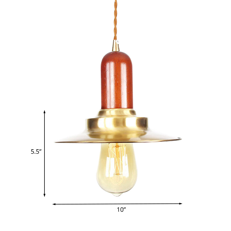 1 Bulb Flat Shape Pendant Lighting Industrial Gold Finish Metallic Ceiling Hang Fixture