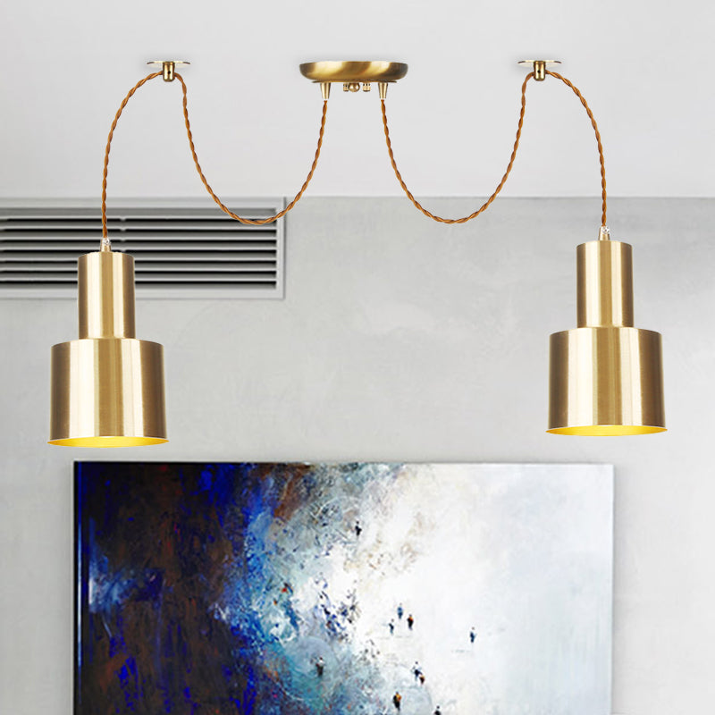 Tubular Living Room Multi Pendant Light Industrial Metal 2/3/4-Light Gold Finish Swag Ceiling Lamp