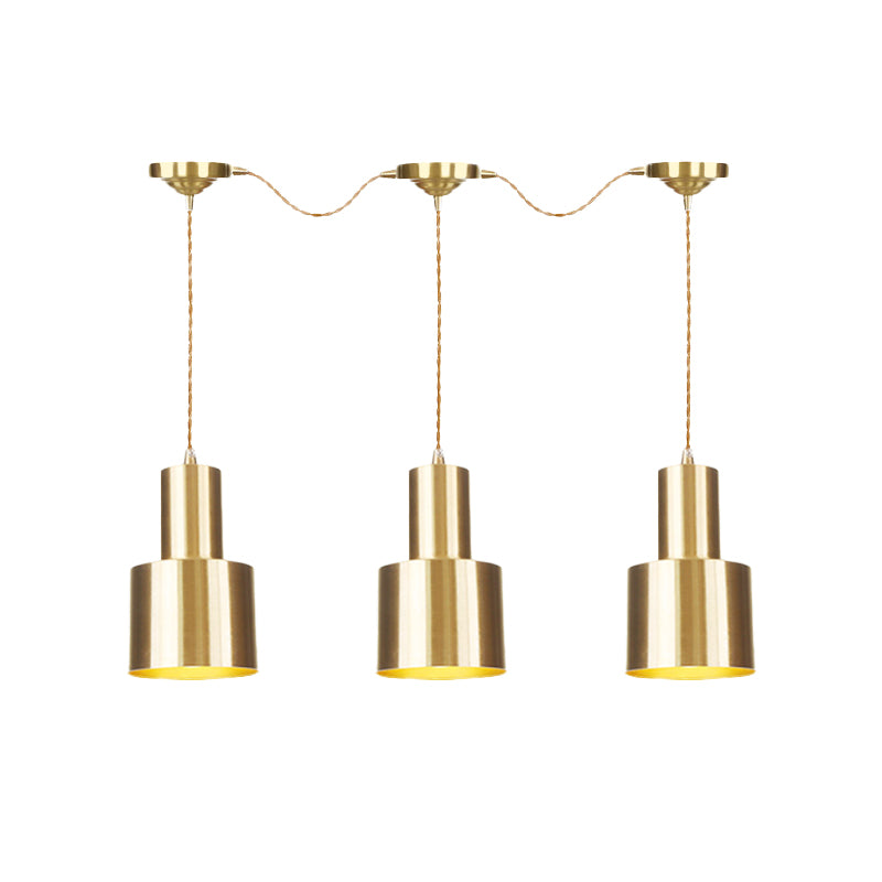 Metal Gold Finish Tandem Multi Ceiling Light Tube 3/5/7 Heads Industrial-Style Hanging Pendant Lamp