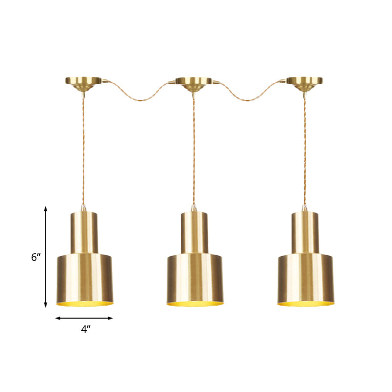 Metal Gold Finish Tandem Multi Ceiling Light Tube 3/5/7 Heads Industrial-Style Hanging Pendant Lamp