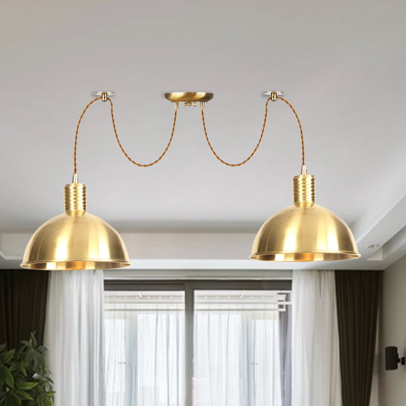 Domed Metallic Swag Multi-Light Pendant Industrial 2/3/4 Lights Clothes Shop Hanging Lamp Fixture in Gold