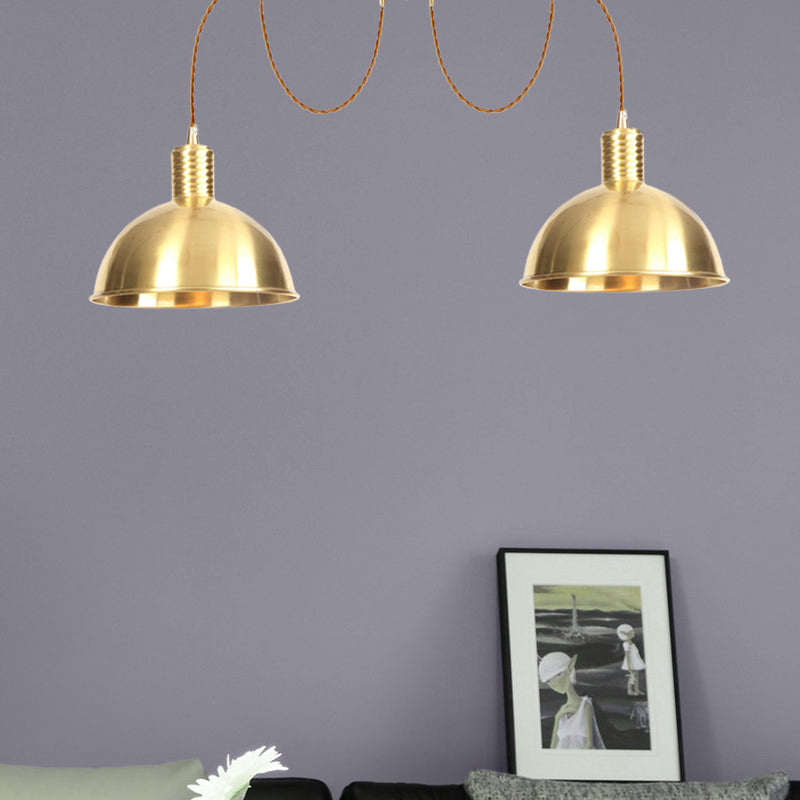 Domed Metallic Swag Multi-Light Pendant Industrial 2/3/4 Lights Clothes Shop Hanging Lamp Fixture in Gold