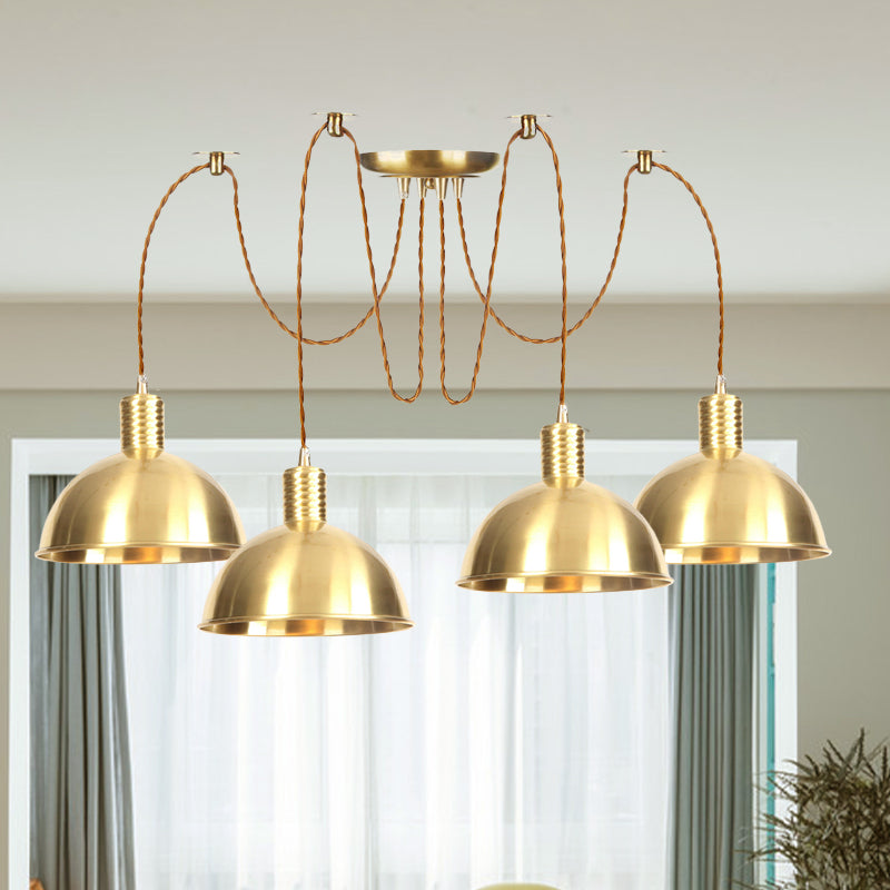 Domed Metallic Swag Multi-Light Pendant Industrial 2/3/4 Lights Clothes Shop Hanging Lamp Fixture in Gold