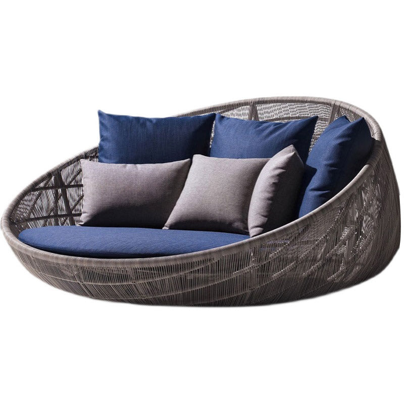 Contemporary Rattan Accent Patio Loveseat Metal Frame Outdoor Sofa with Cushion & Pillows