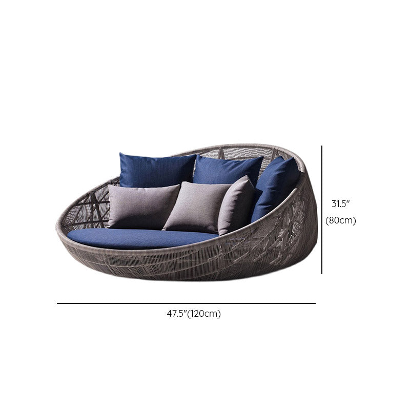 Contemporary Rattan Accent Patio Loveseat Metal Frame Outdoor Sofa with Cushion & Pillows