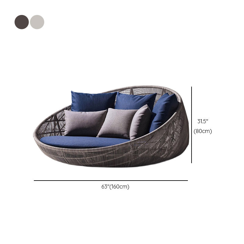 Contemporary Rattan Accent Patio Loveseat Metal Frame Outdoor Sofa with Cushion & Pillows