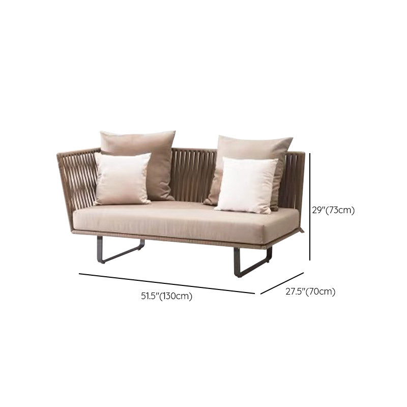 Tropical Patio Sofa Wicker/Rattan Gray Fabric With Cushions Outdoor Patio Sofa