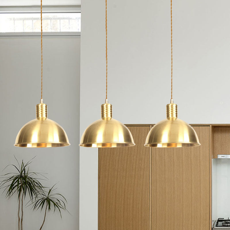 3/5/7-Light Tandem Multi Hanging Light Fixture Industrial Restaurant Pendant Lamp with Dome Metal Shade in Gold