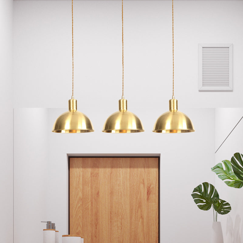 3/5/7 Light Tandem Multi Hanging Leuchte Industrierestaurant Pendellampe mit Kuppelmetallschatten in Gold