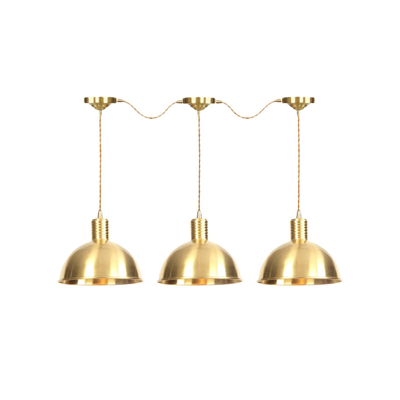 3/5/7-Light Tandem Multi Hanging Light Fixture Industrial Restaurant Pendant Lamp with Dome Metal Shade in Gold